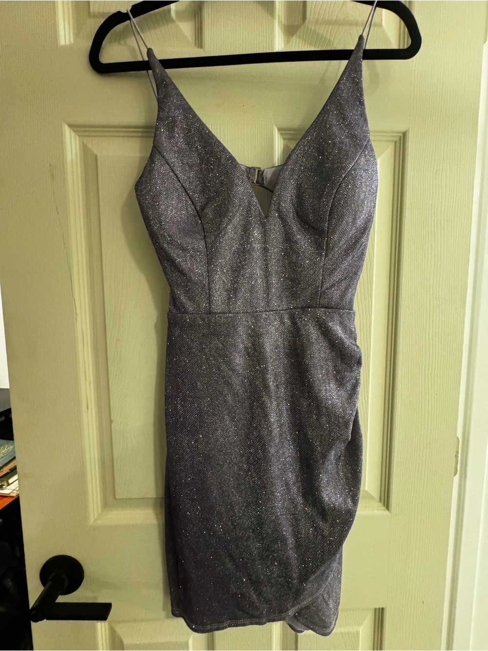 Sparkle Bodycon V-Neck Slip Dress in Shimmering Gray